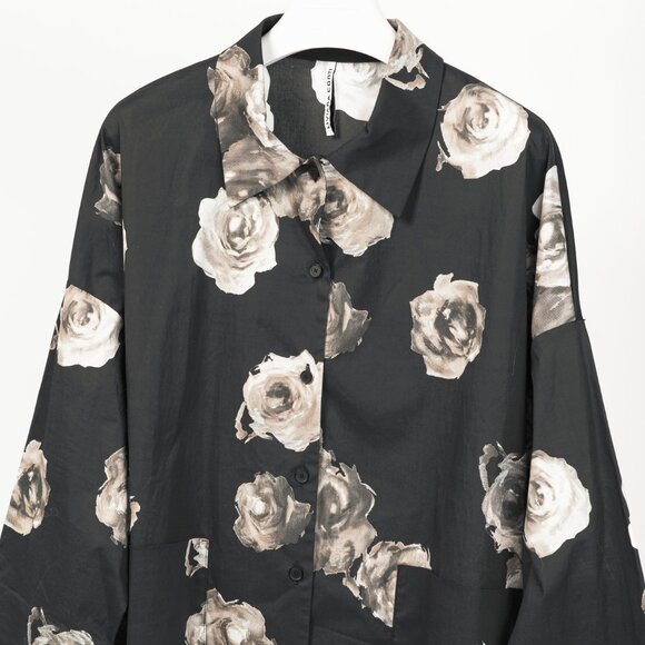 Liviana Conti Black Floral-Print Cotton-Poplin Oversized Shirt Jacket - Picture 4 of 12